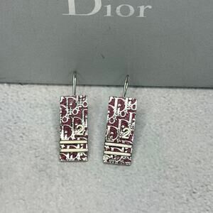 Dior Red / Silver Trotter Dangle Earrings with Box - Stamped - Authentic